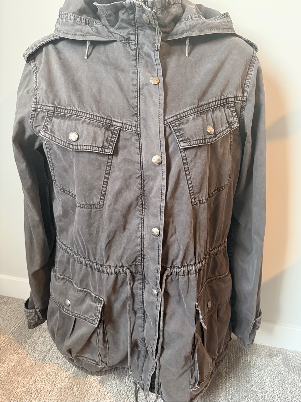 Talula Black Grey Lined Utility Jacket Waist String